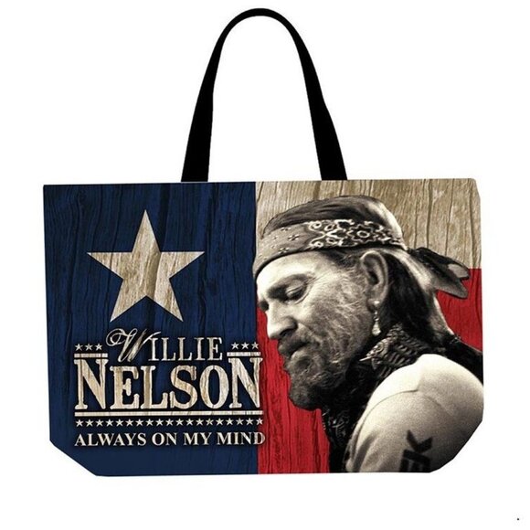 New Willie Nelson Always Texas Flag Tote Zip Bag Large Shoulder Shopping Gift - Picture 1 of 3